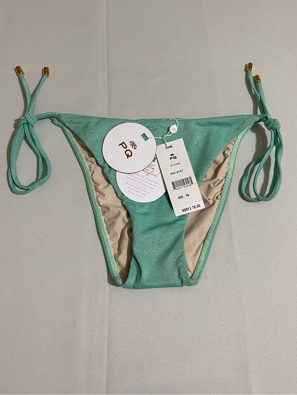 PILYQ DIV Tie Teeny Side-Tie Bikini Bottom w Silver Glitters Women's Size S